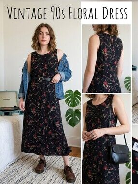 Vintage 90s Floral 💯 Cotton Sleeveless Casual Maxi Dress Womens Vintage Size 10
